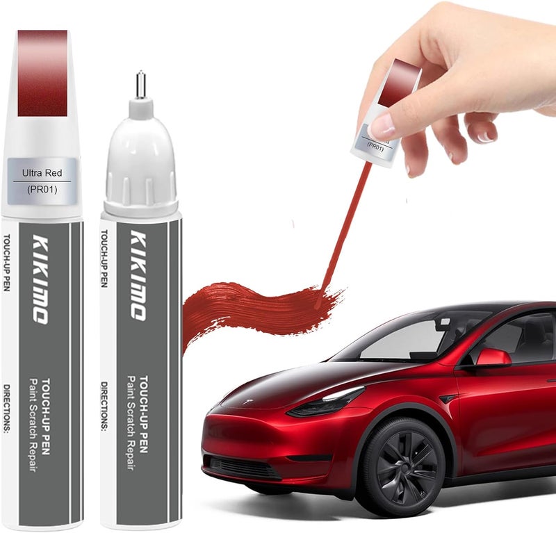 KIKIMO for Tesla Touch Up Paint(Ultra Red(PR01)), Car Paint Repair Kit for Tesla Model Y/3/S/X, 2 In 1 Scratches Repair with Pen Tip and Brush, Color-Matched for Quick & Easy Fix - Image 1